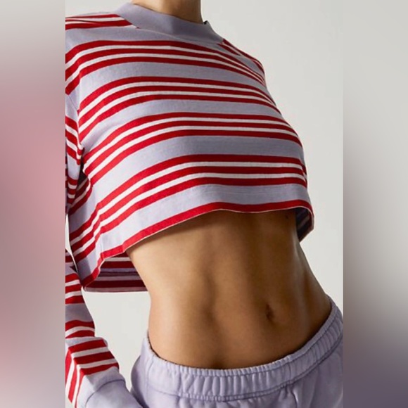 TNA Tops - Aritzia TNA Lilac and Red Striped Long Sleeve Cropped Tee XS